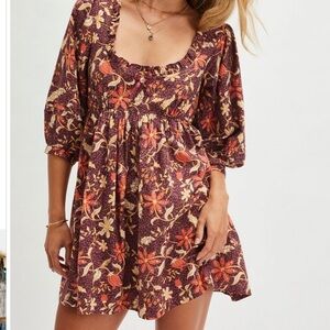 Free People Plum Floral Tie-Back Peasant Tunic